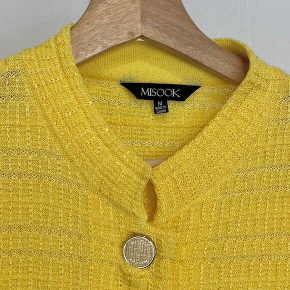 MISOOK Textured Knit Tunic Jacket Stand Collar Button Front Yellow Size M - Picture 3 of 8